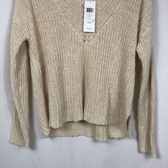 EILEEN FISHER V-Neck, Long-Sleeve, Textured, Cotton/Linen sweater; large, NWT - Picture 6 of 10